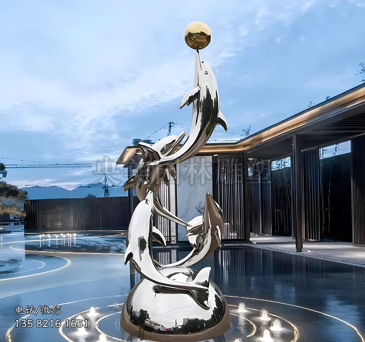 鏡面魚躍海豚景觀雕塑