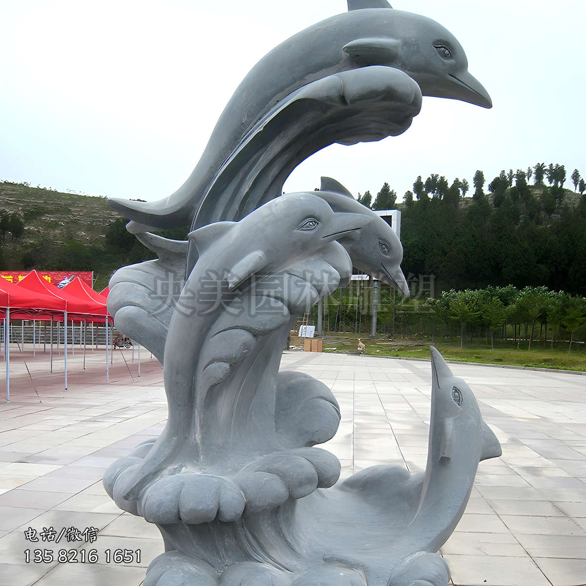 大三小石雕海豚雕塑