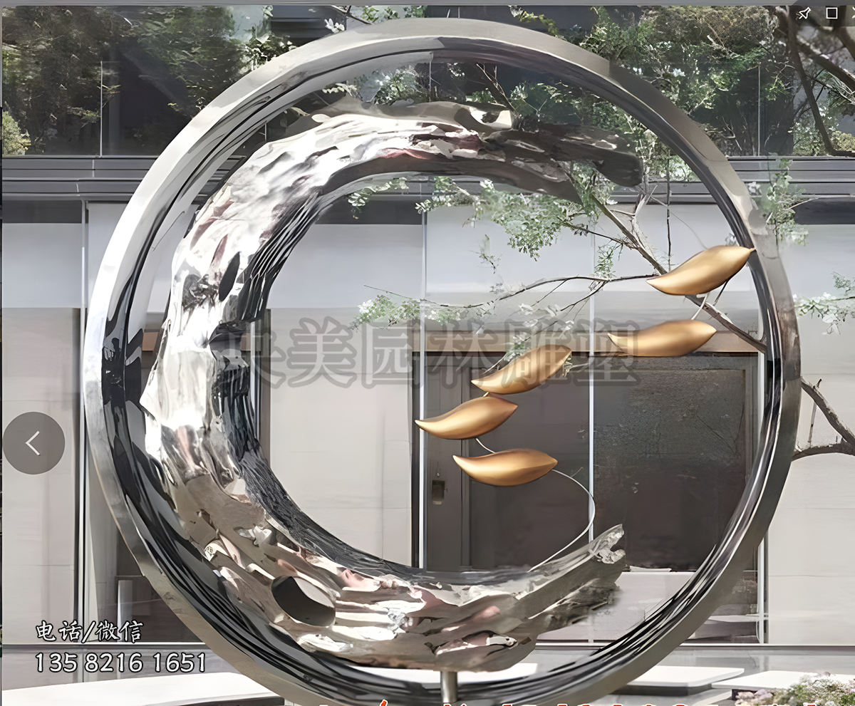 不銹鋼魚群水浪圓環(huán)景觀雕塑