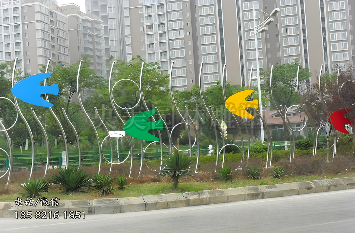 不銹鋼抽象魚(yú)群雕塑景觀