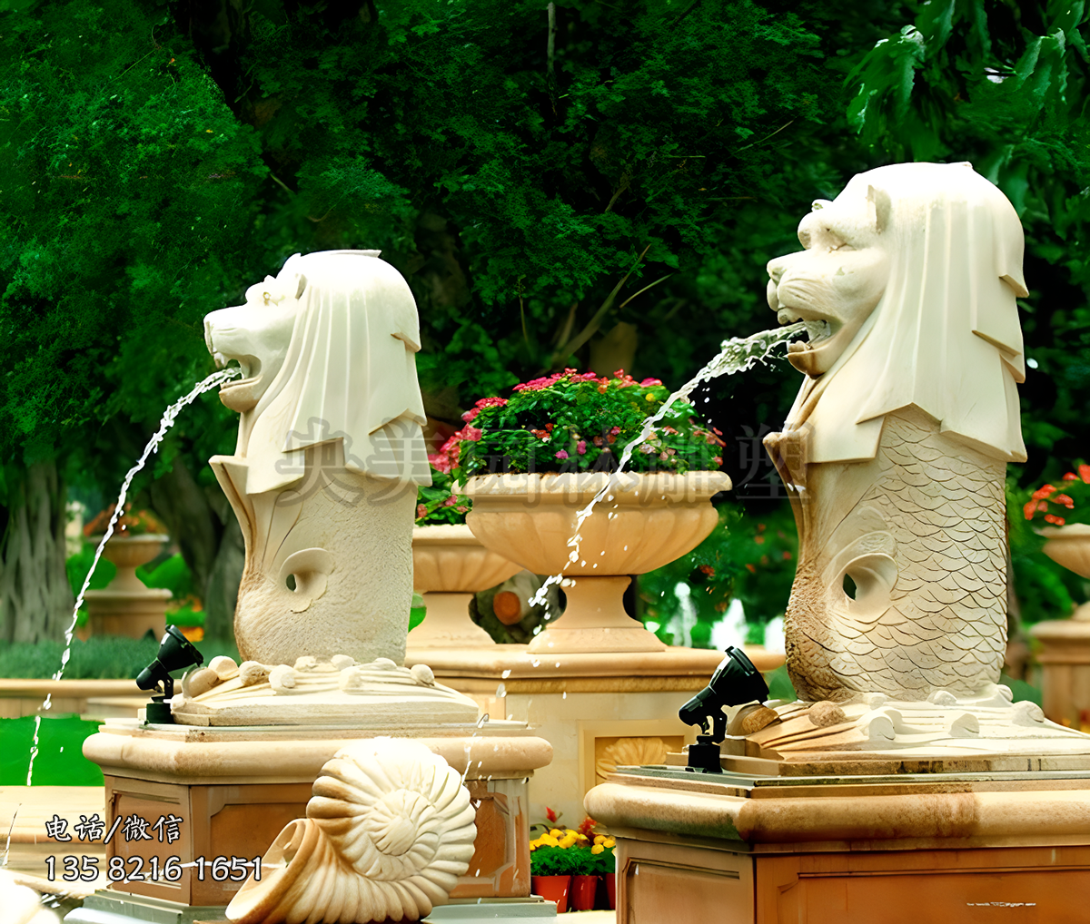 吐水魚(yú)尾獅水景裝飾動(dòng)物雕塑