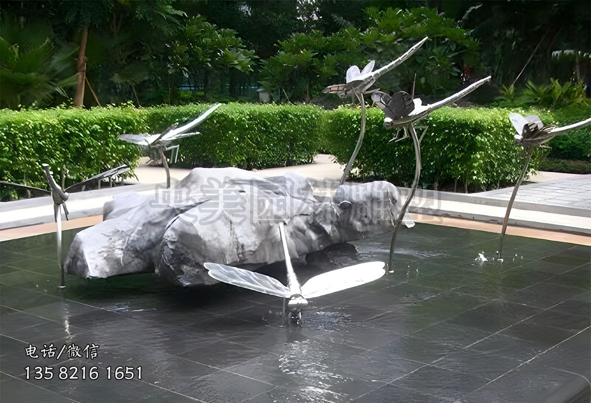 公園噴泉蜻蜓不銹鋼雕塑擺件