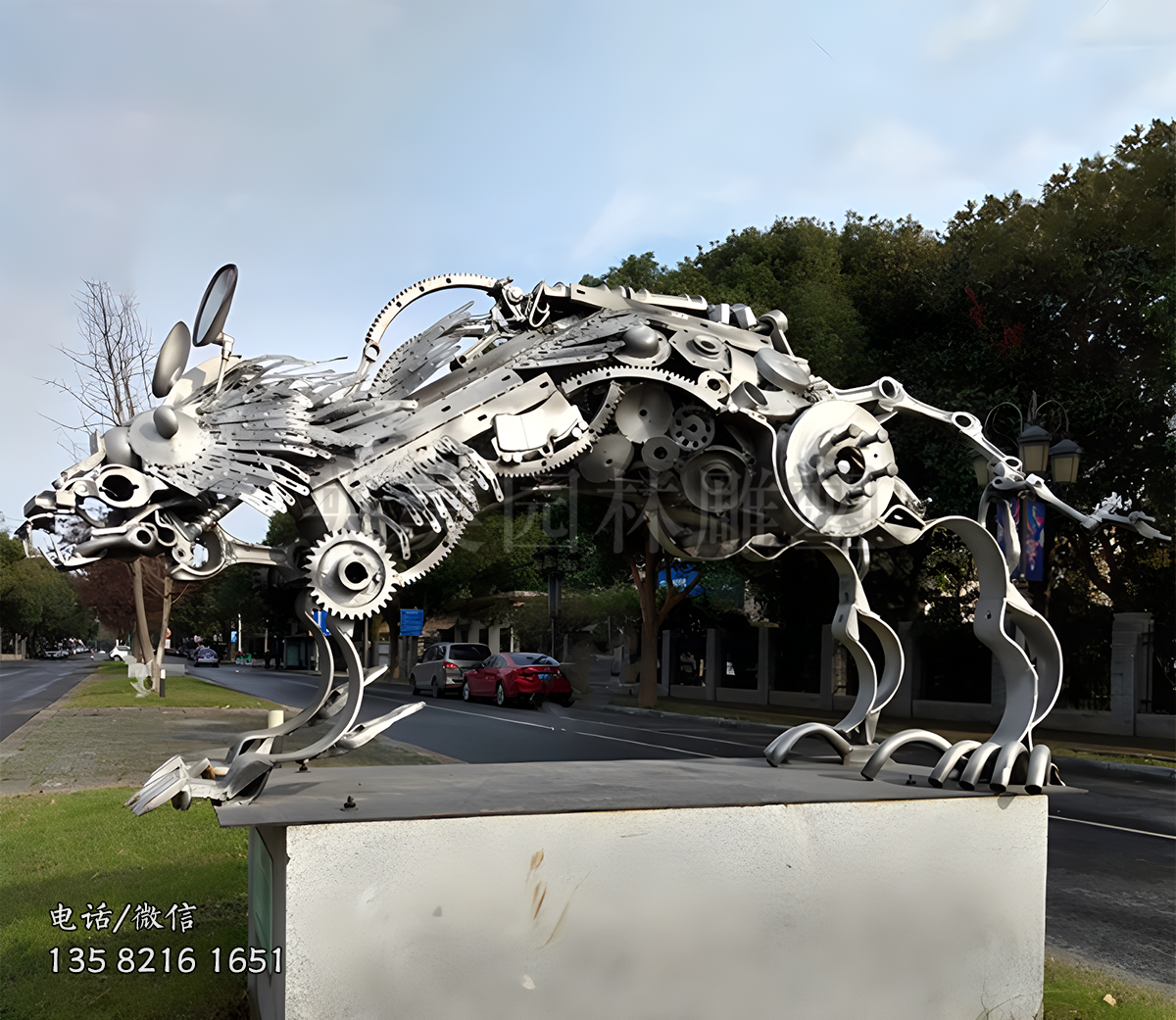 不銹鋼機(jī)械狼雕塑