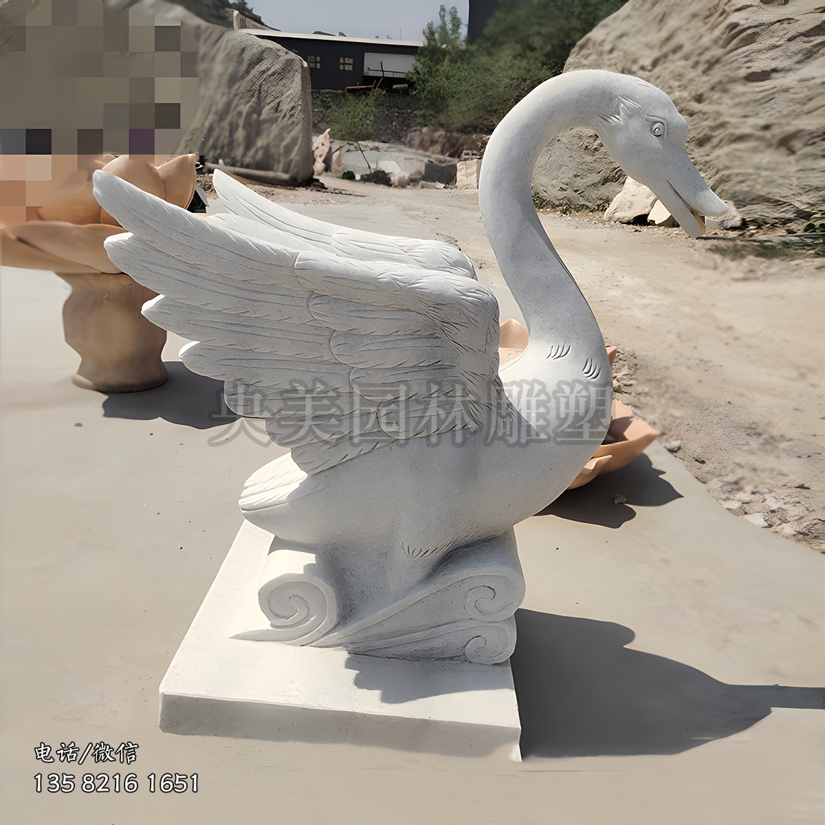 大理石石雕噴水鵝雕塑