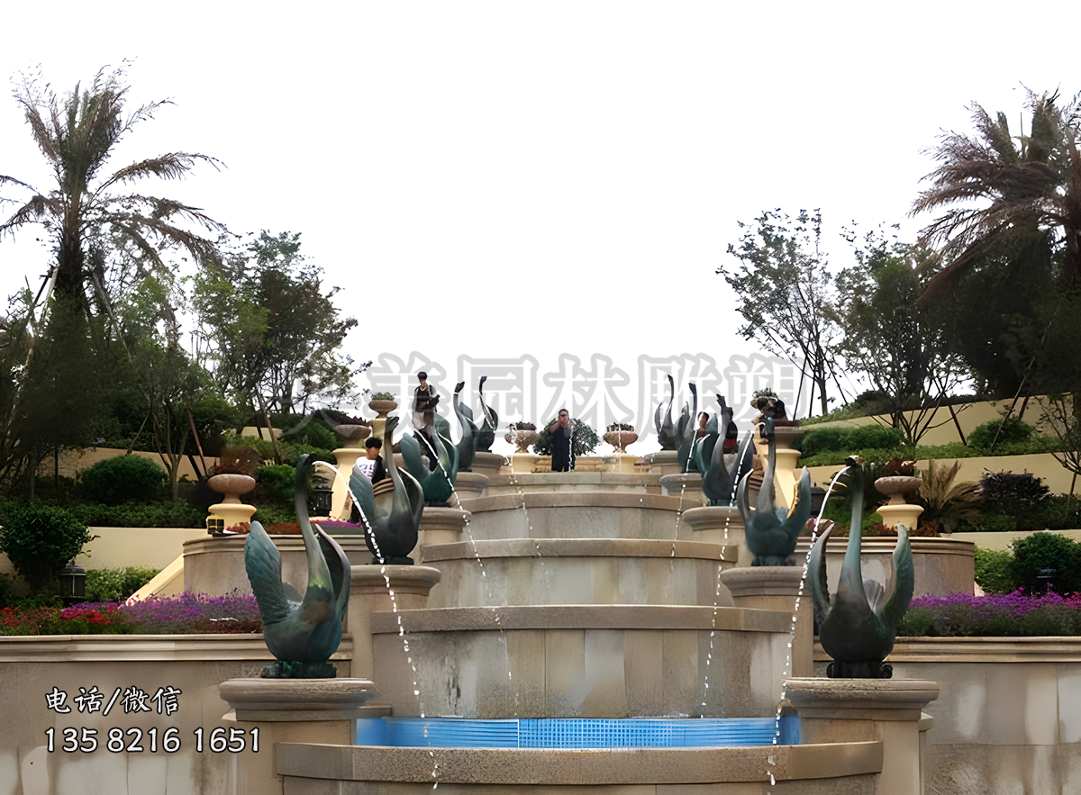 水景噴泉噴水天鵝青銅雕塑