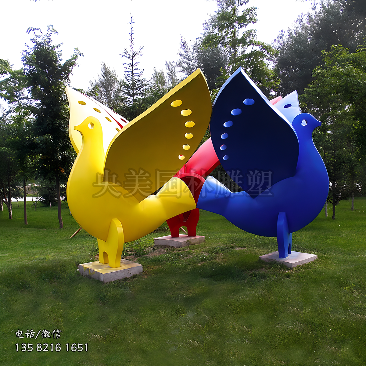 幾何形不銹鋼噴漆鴿子雕塑