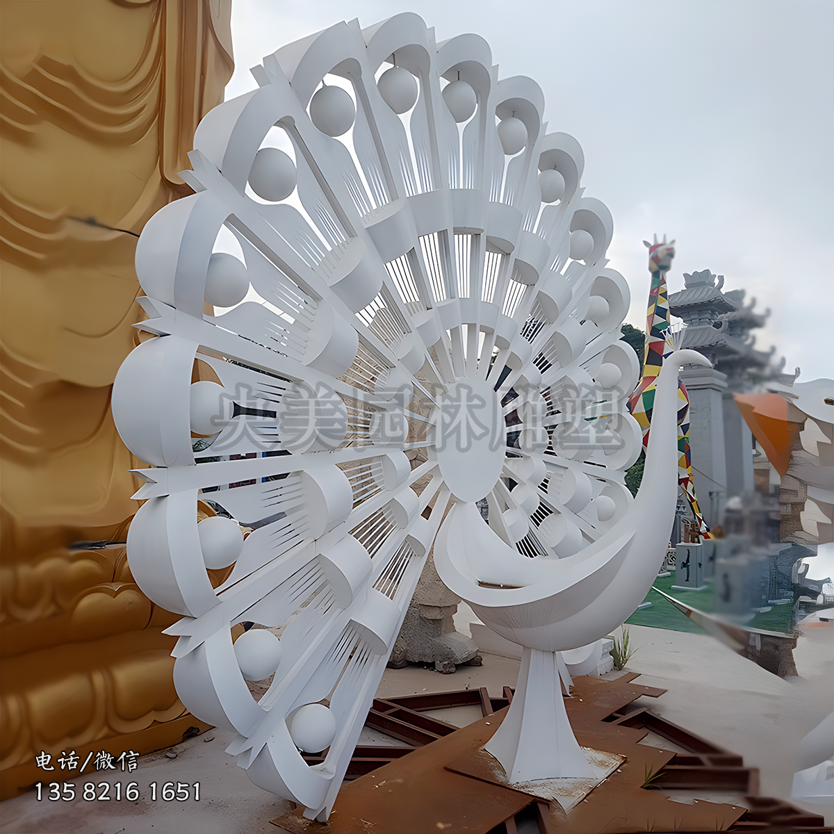 抽象不銹鋼孔雀雕塑