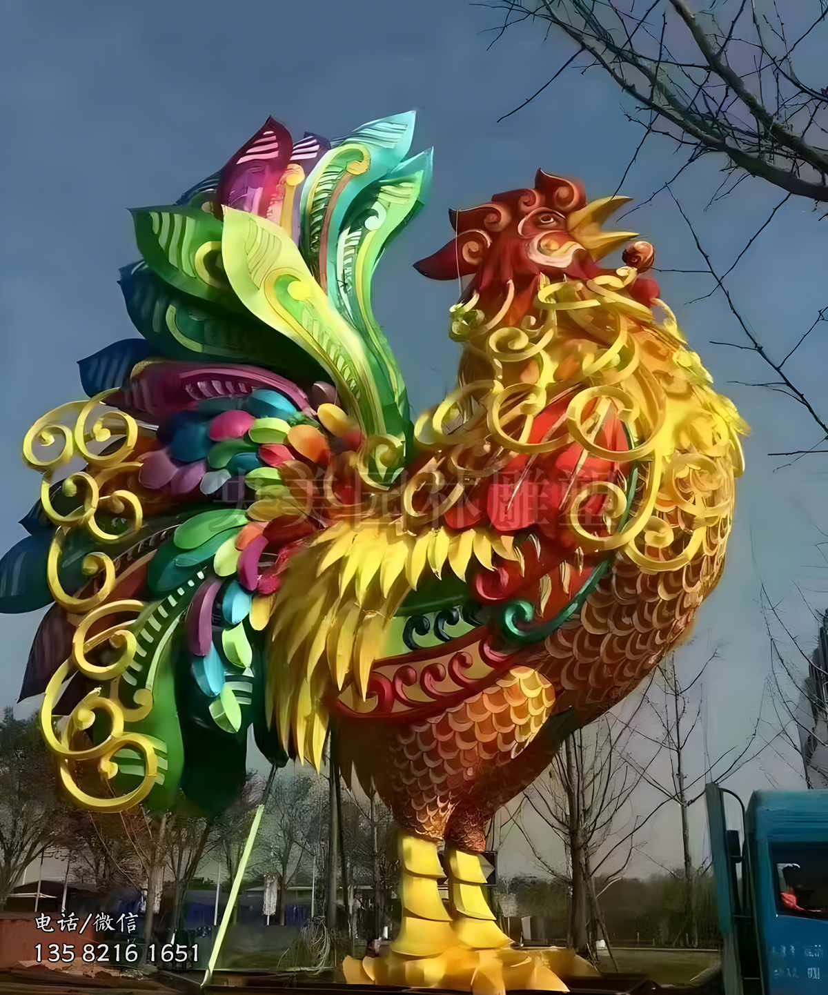 不銹鋼彩繪大公雞雕塑