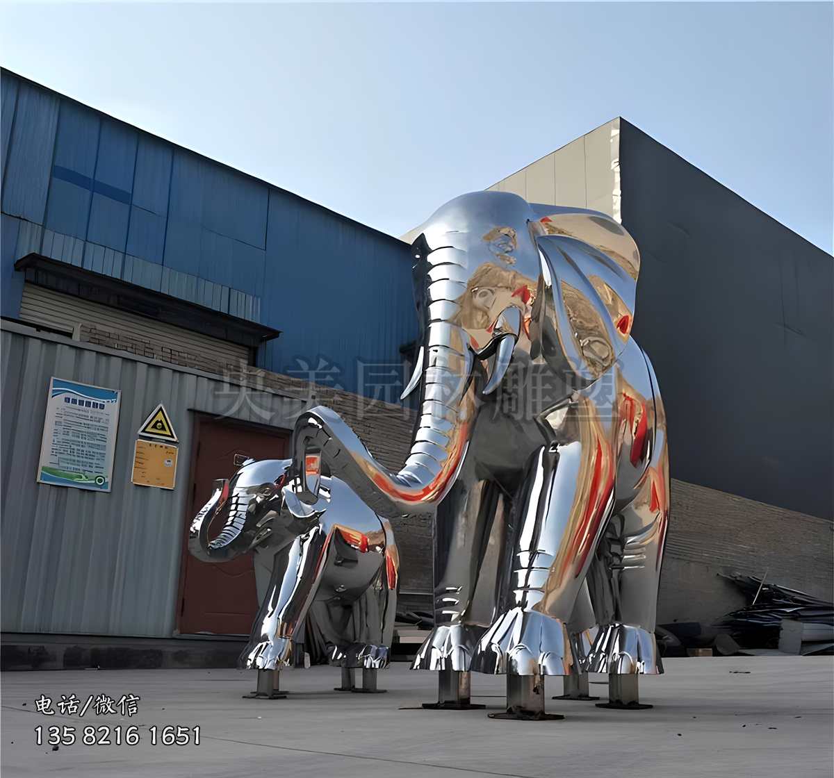 不銹鋼鏡面母子象大象雕塑