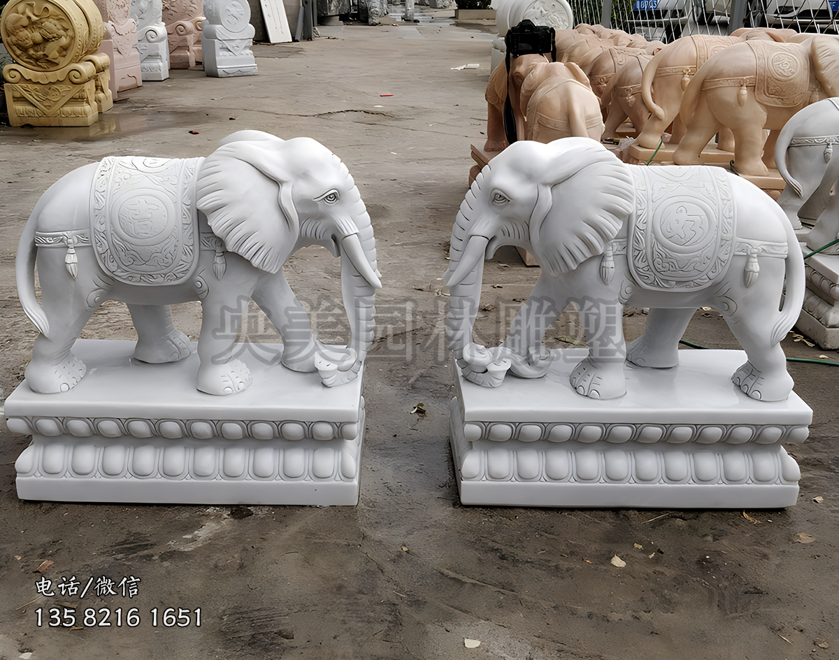 鎮(zhèn)宅招財門口漢白玉石雕大象雕塑