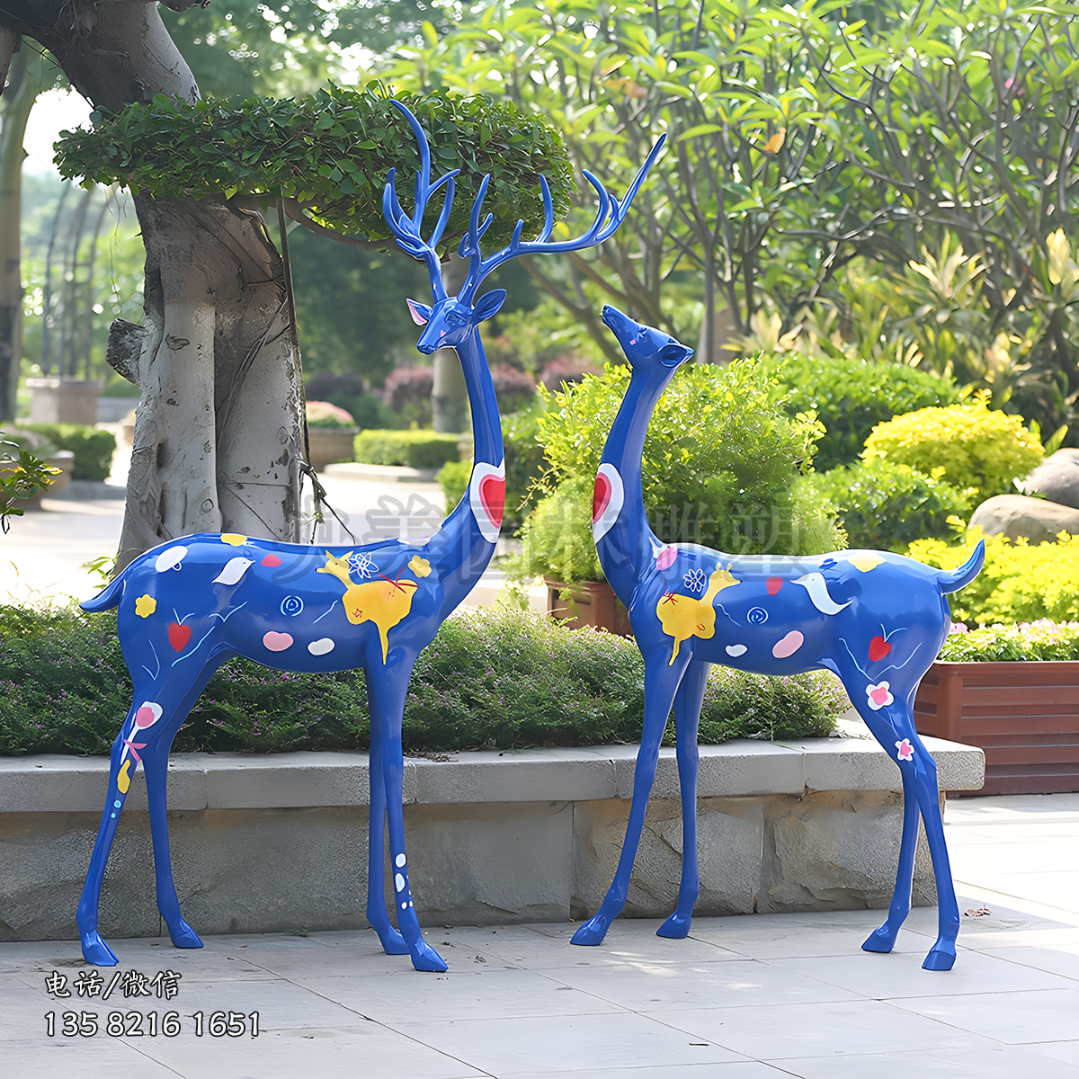 玻璃鋼彩繪梅花鹿雕塑