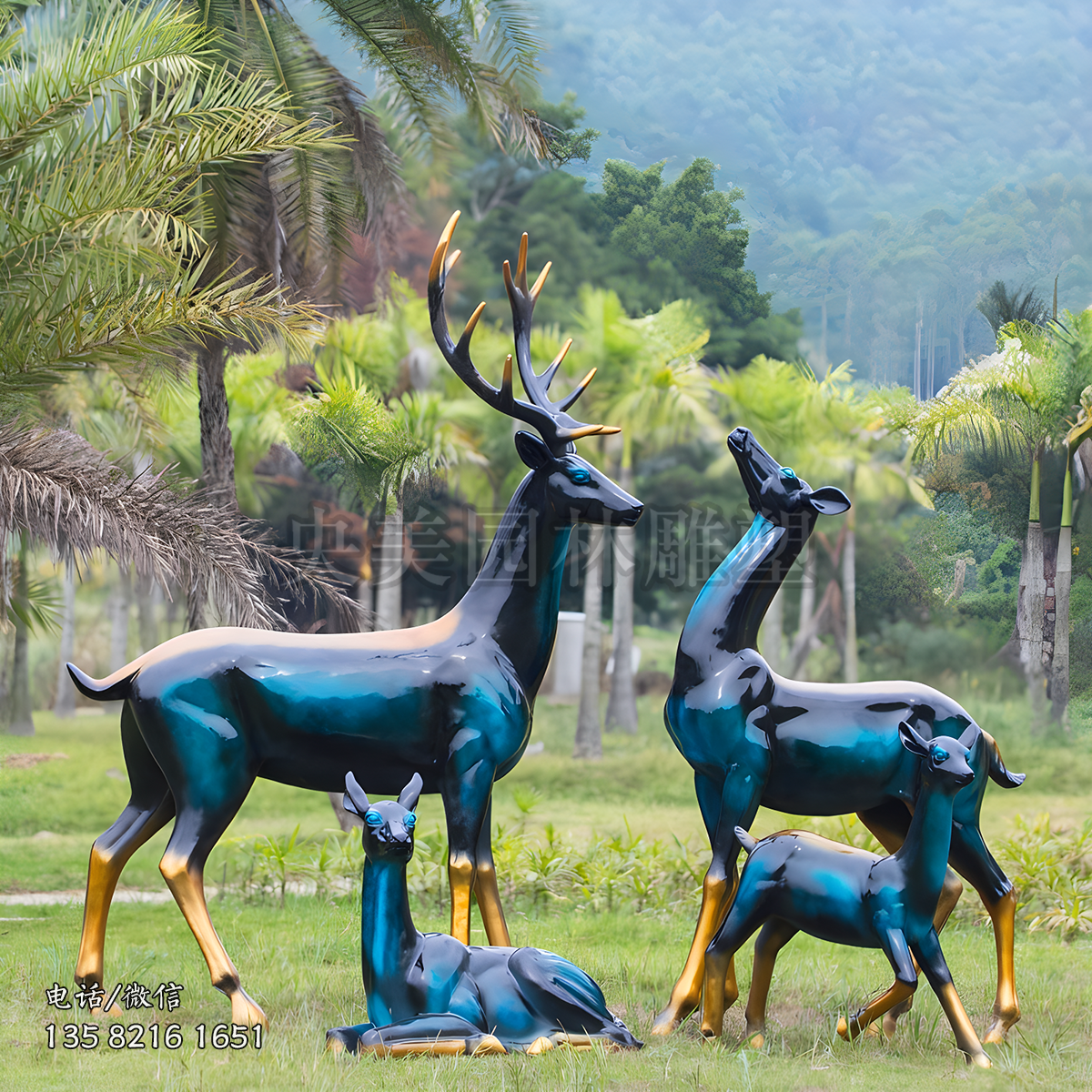 玻璃鋼彩繪大型景觀裝飾品擺件梅花鹿雕塑
