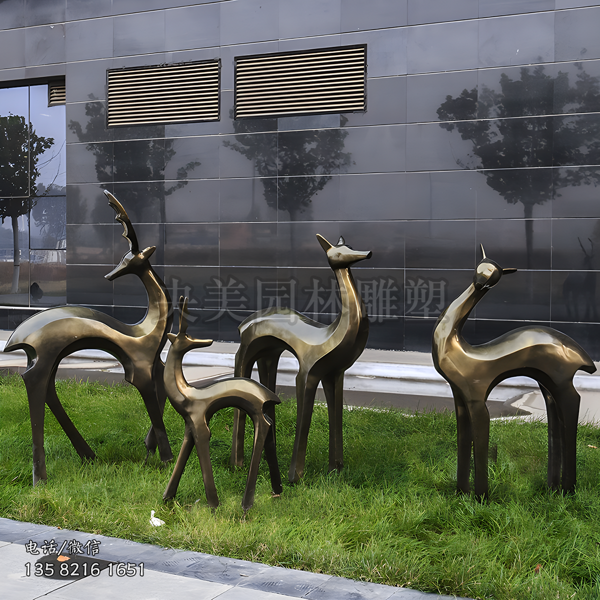 草坪裝飾動(dòng)物擺件抽象仿銅小鹿雕塑