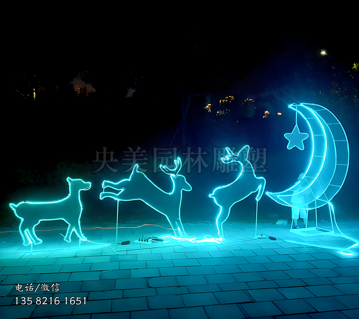 鐵藝剪影l(fā)ed燈帶發(fā)光梅花鹿雕塑