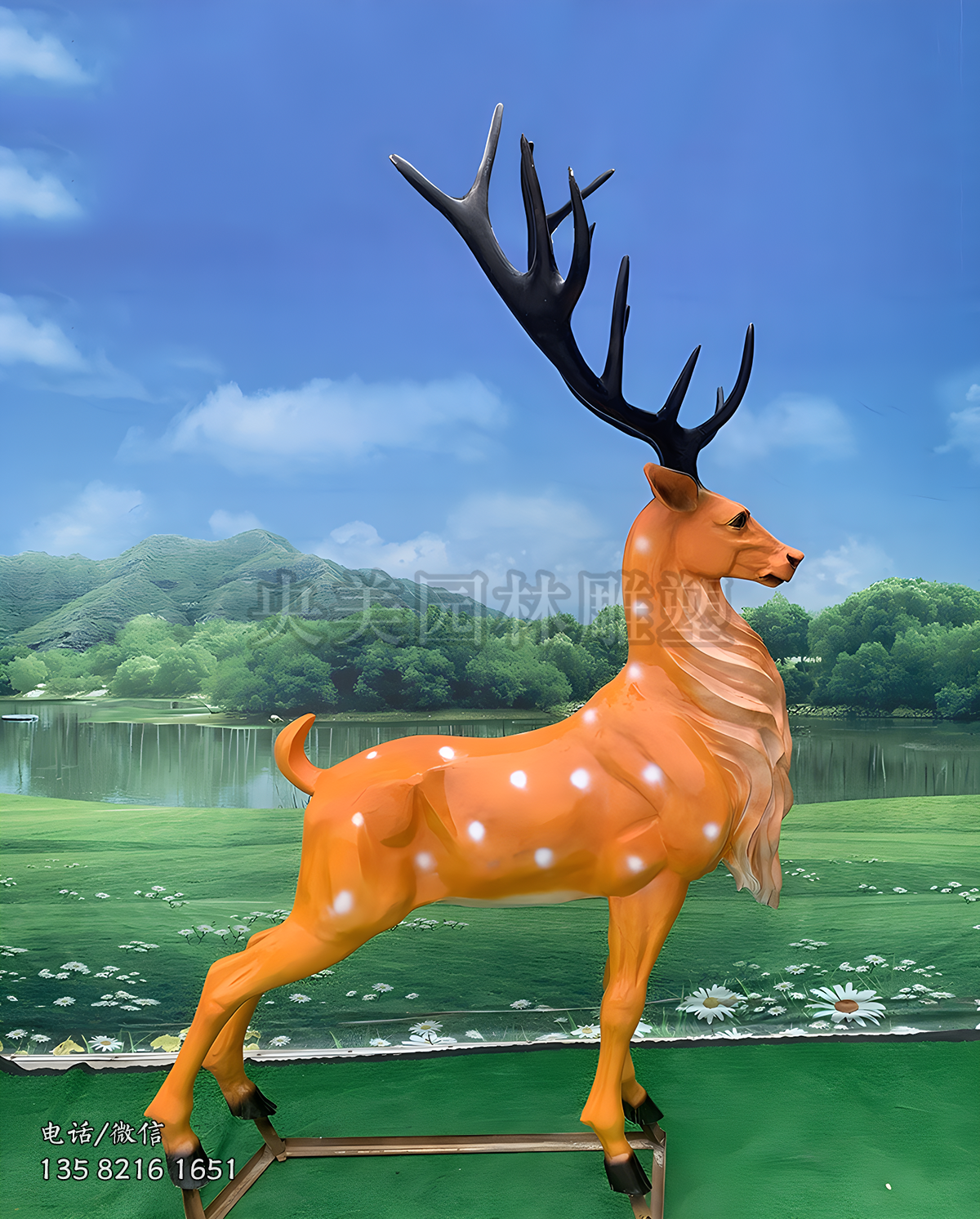 梅花鹿玻璃鋼仿真公鹿雕塑