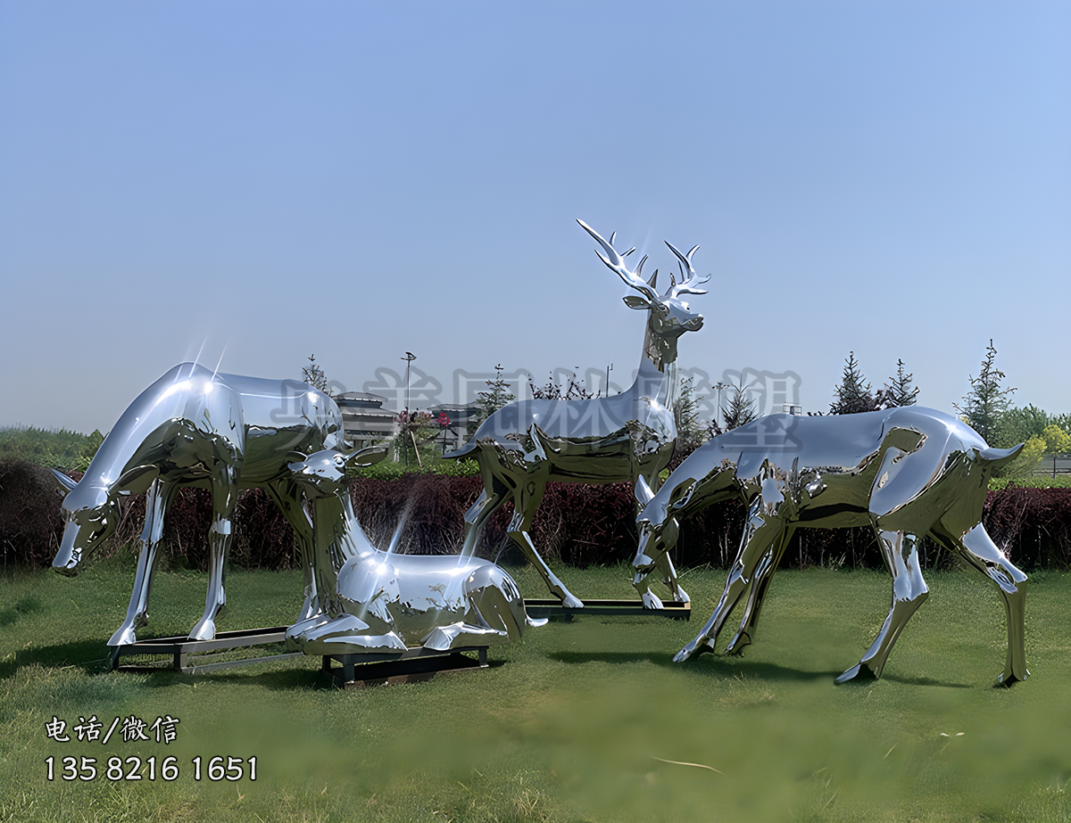 鏡面不銹鋼梅花鹿雕塑擺件