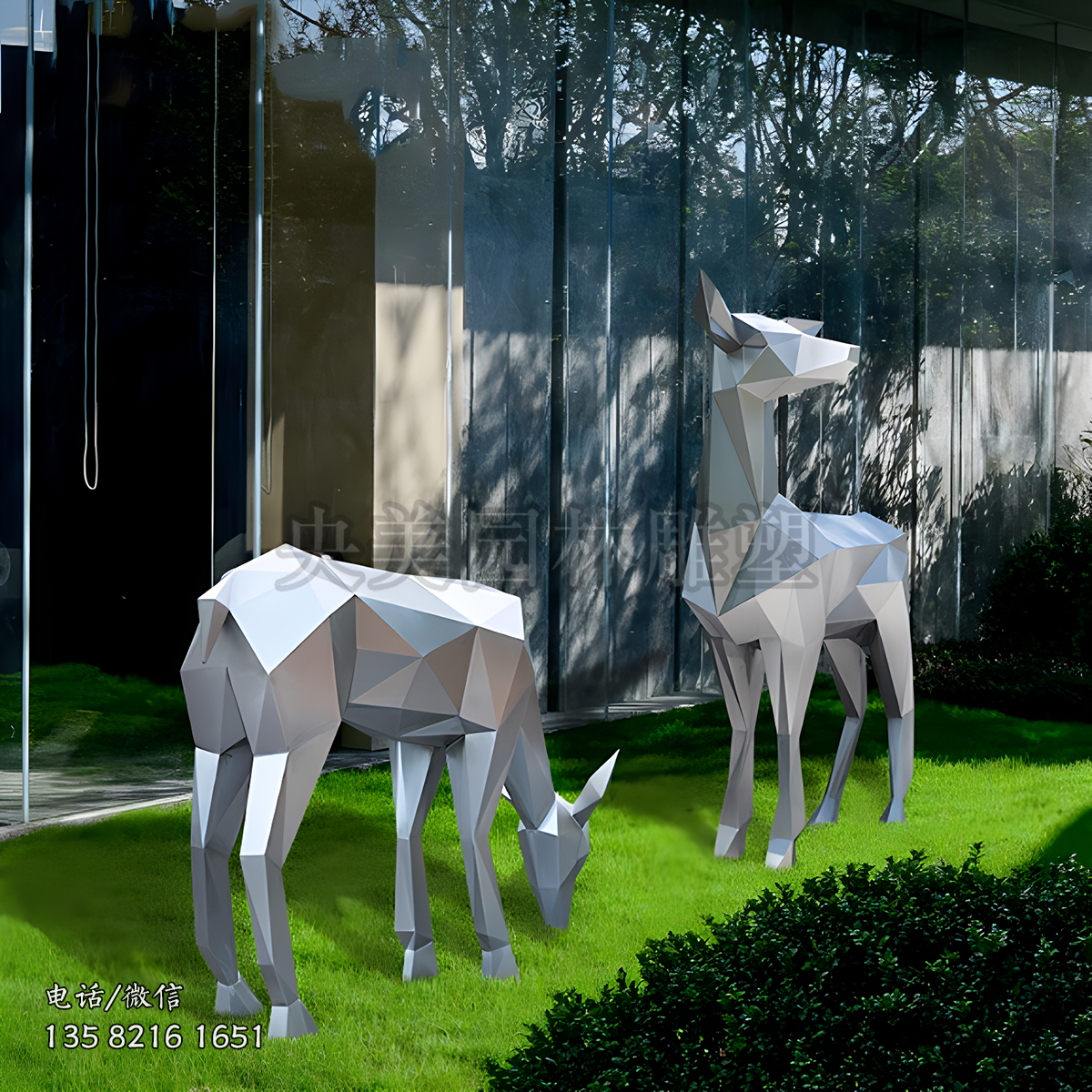 幾何塊面不銹鋼鹿雕塑