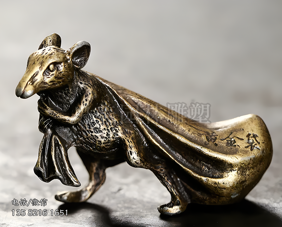 純銅鑄造攬財(cái)老鼠雕塑擺件
