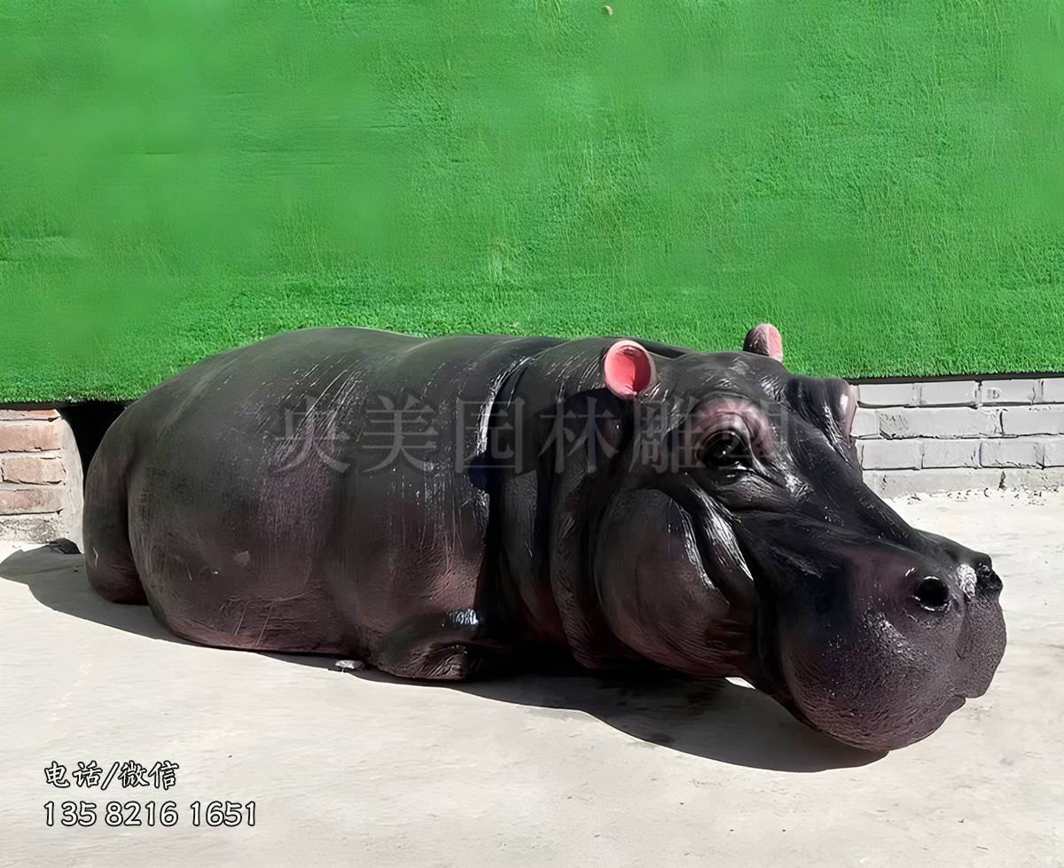 玻璃鋼仿真河馬，臥地（水）河馬雕塑