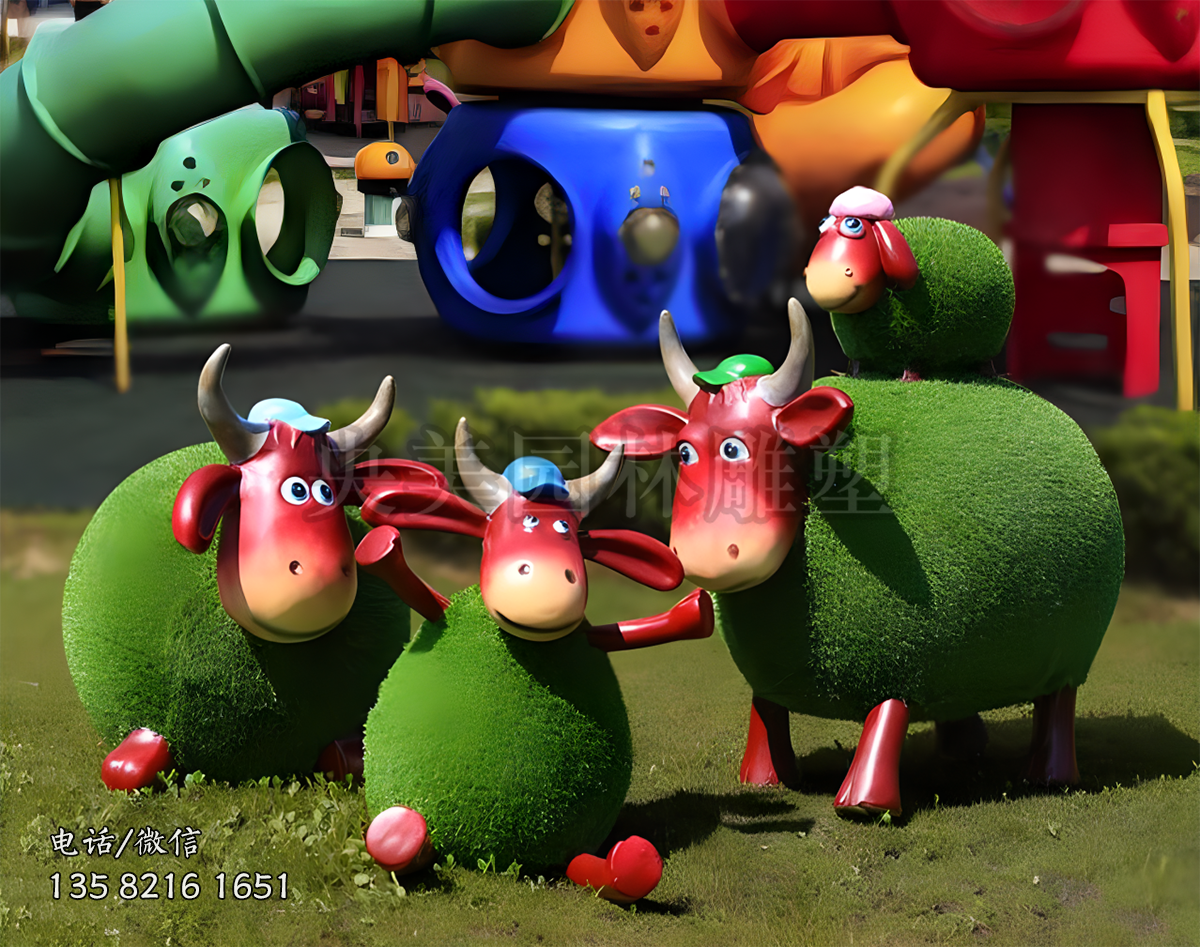 草皮植絨卡通牛雕塑