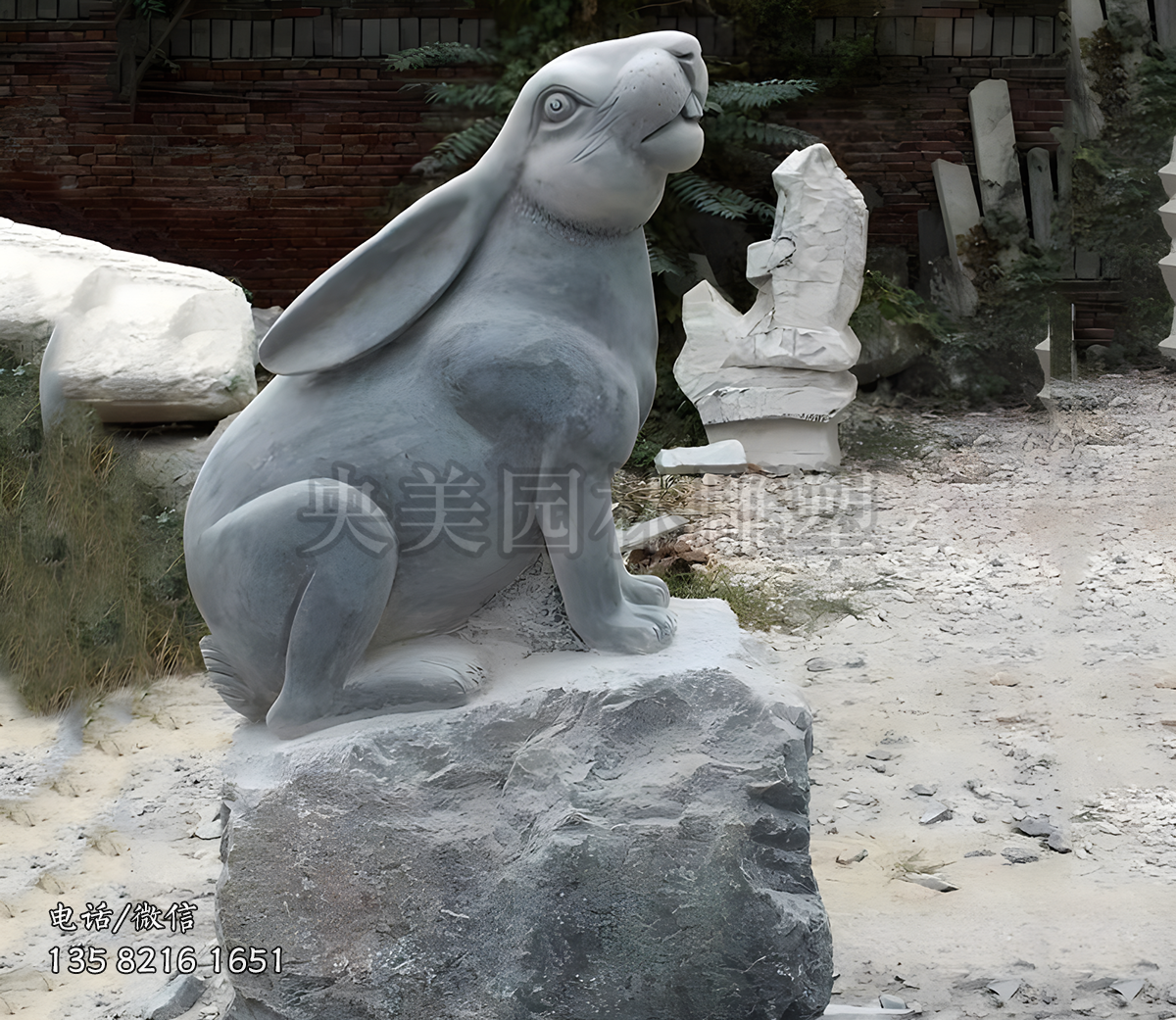 大理石仿真兔子景觀(guān)雕塑