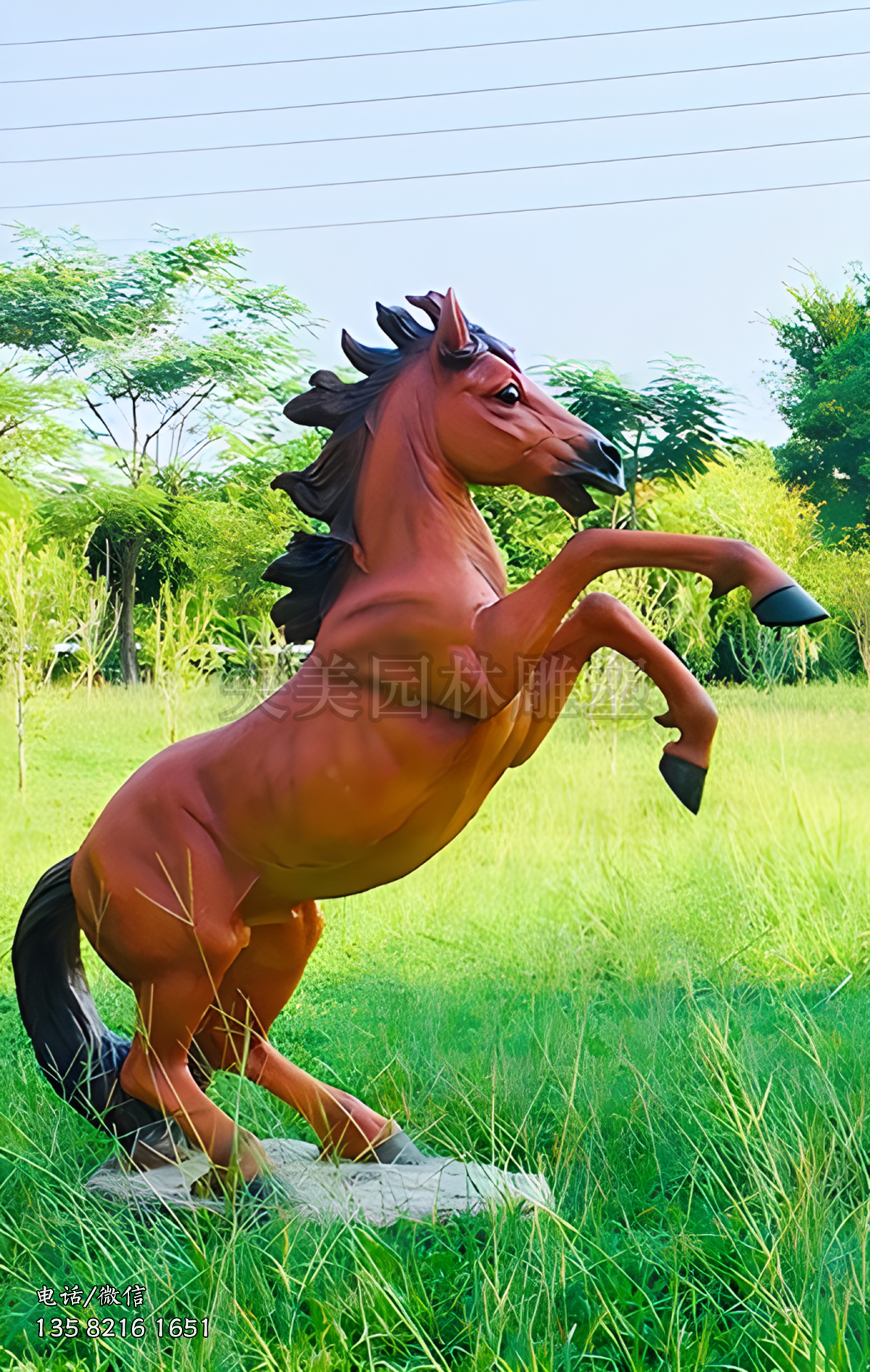 棕色立馬玻璃鋼仿真動物雕塑