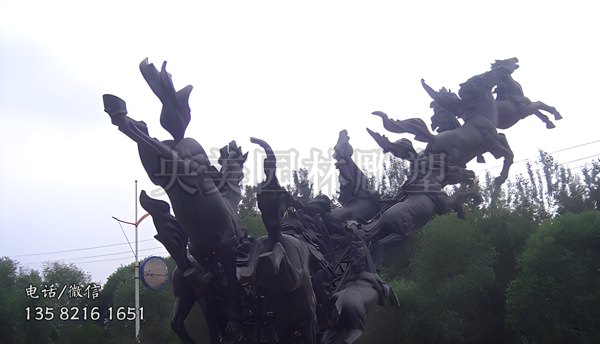 飛奔的馬群銅雕景觀雕塑
