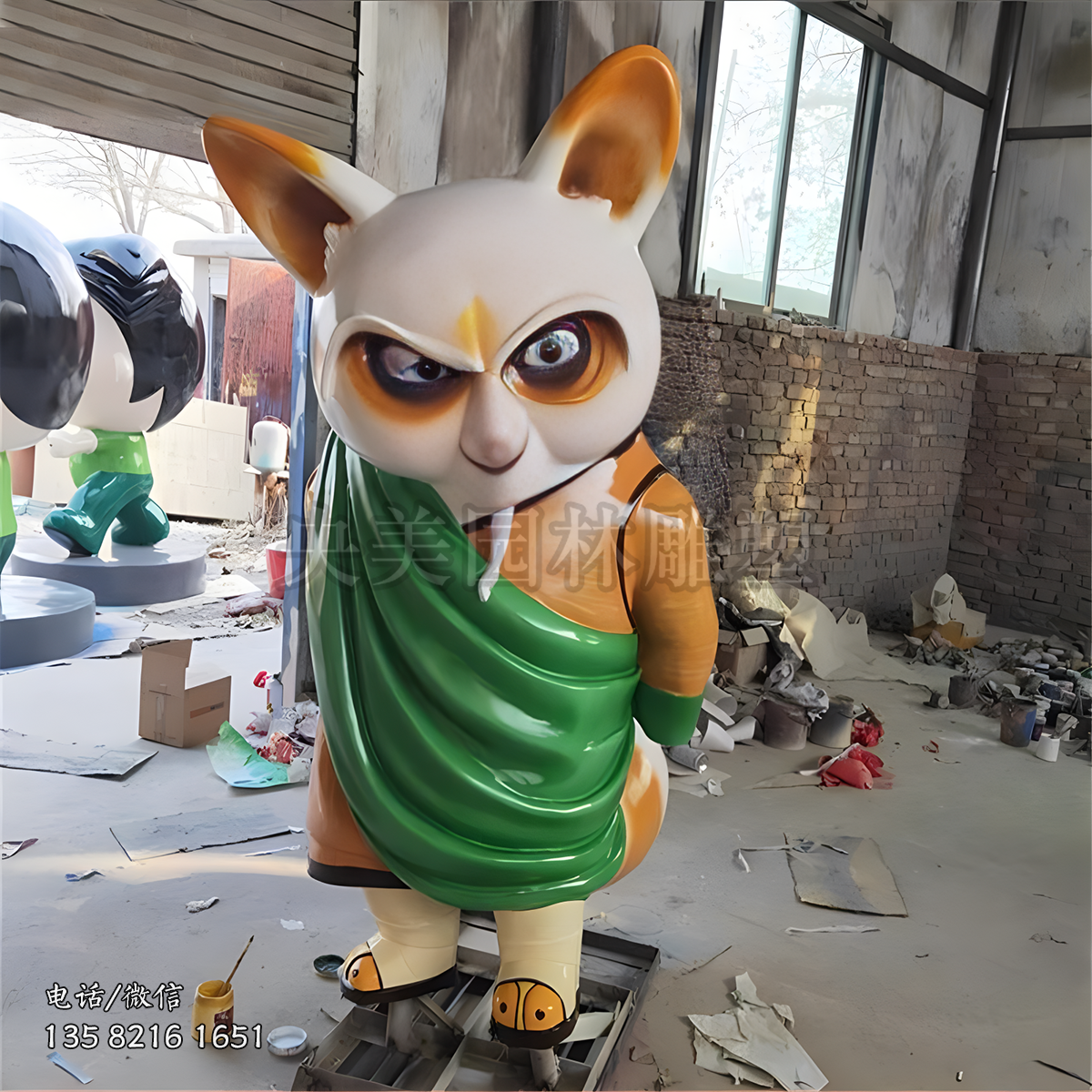 浣熊師傅玻璃鋼卡通功夫熊貓系列人物雕塑