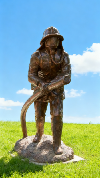 玻璃鋼仿銅消防員雕塑 (1)