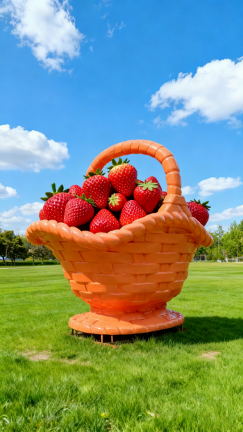 玻璃鋼仿真草莓果籃雕塑
