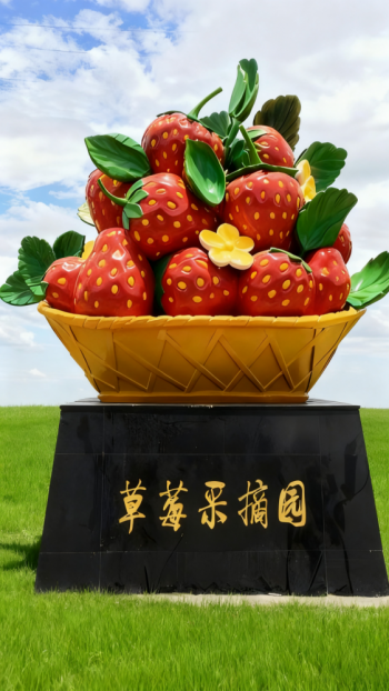 玻璃鋼仿真草莓果籃雕塑