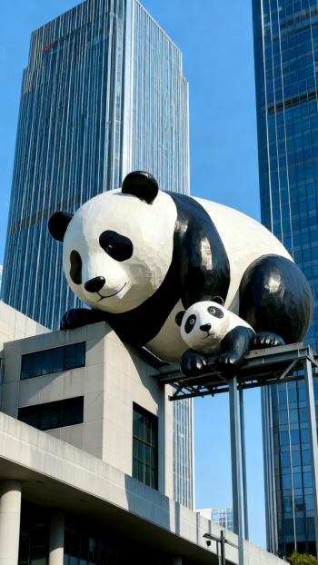 玻璃鋼母子熊貓雕塑 (9)