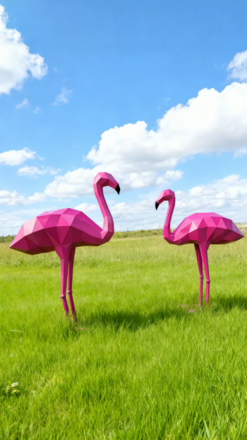 玻璃鋼幾何塊面火烈鳥雕塑 (2)