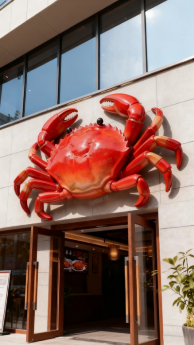 玻璃鋼仿真螃蟹門(mén)頭雕塑