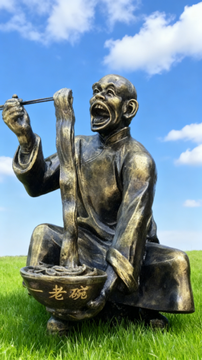 吃面的玻璃鋼仿銅人物雕塑