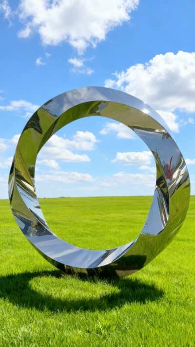 扭曲的鏡面不銹鋼圓環(huán)景觀雕塑