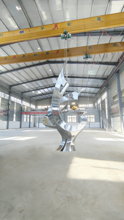 抽象不銹鋼鳳凰雕塑 (1)