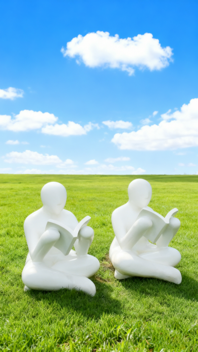 坐地上看書(shū)的抽象玻璃鋼讀書(shū)人物雕塑