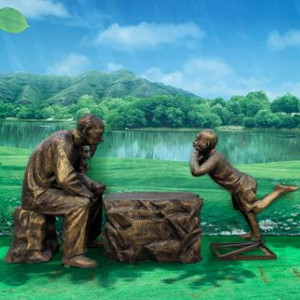 老頭小孩下象棋 玻璃鋼