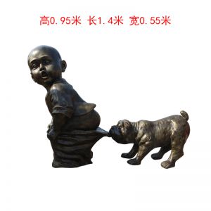 小狗咬褲子人物 玻璃鋼仿銅