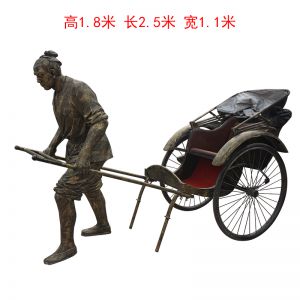 情景小品玻璃鋼仿銅拉黃包車人物